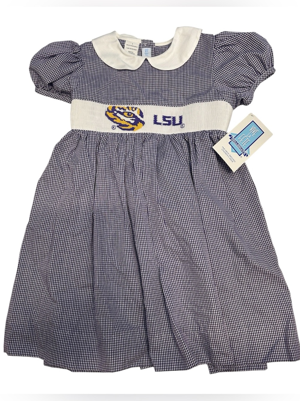 Vive La Fête LSU Tigers Smocked Gingham Dress Girls Size 4 NWT